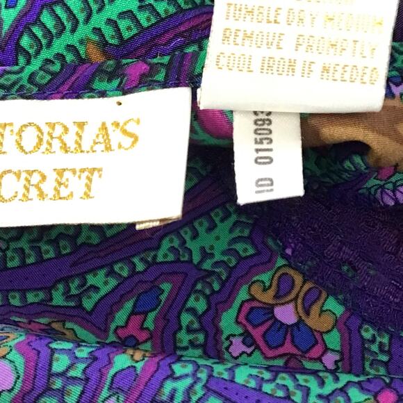 VTG Victoria's Secret Gold Label Lace Paisley Satin Print Nightgown Lingerie L - Picture 5 of 9